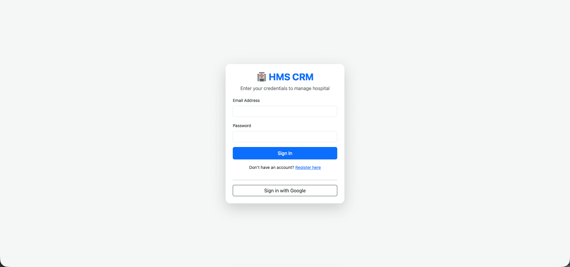 Hospital CRM interface preview